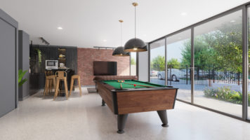 Mesa de pool en sala de entretenimiento